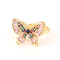 Anello farfalla dorato con zirconi rosa e pietre colorate incastonate a pavé - Farfalla di Zirconia Rosa Blu Verde Rosso Giallo / Colorato 3