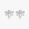 Minimalist S925 sterling silver bee stud earrings with white zircon inlays - 925 Silver / Platinum