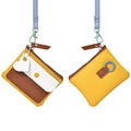 Mini macaron yellow and brown leather coin purse with heart charm and long lanyard - Light Yellow
