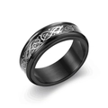 Men's black brushed titanium steel ring with silver Celtic dragon pattern inlay - US 6 / 8mm Spinning Dragon Pattern Black (4858338541808)