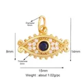 Golden Evil Eye pendant with blue stone and white crystals, 15mm lucky amulet charm - Gold Narrow Eye