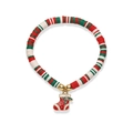 Bracelet de Noël en perles d'argile rouge vert blanc avec un charm de chaussette de fête - Chaussette de Noël Pâte Polymère
