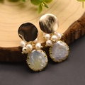 Elegant baroque natural pearl drop earrings with gold-plated finish and 925 silver pins - Brushed Wrapped Ear Clips