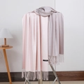 Double-sided pink and grey cashmere scarf with elegant fringe trim for winter warmth - No.25 Korean Pink
