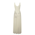 Elegant white mesh sleeveless A-line maxi dress with sheer flared skirt for formal events - XS / White