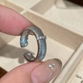 Adjustable 925 sterling silver ring in silver with matte texture and inlaid small diamonds - JZ0703-Brushed Zircon