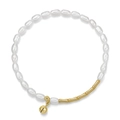 Bracelet en argent 925 avec perles baroques naturelles et charmante petite cloche dorée - Bracelet en Perles avec Clochette Or 14K (GPB18-14k)