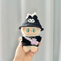 Plush doll in black hoodie with purple Friends charm from the Labubu series - Black Kuromi Hat Keychain + Black Zizai Ribs / First And Second Generation Keychains Are Compatible With La Cloth Dolls. Dolls Not Included.