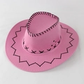 Pink western cowboy hat with vintage black cross-stitch detailing on a white background - Pink
