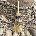 Miniature Wicca witch broom car pendant with a bronze charm and natural straw bristles - Witch