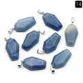 Mini coffin-shaped blue natural crystal pendants with silver metal bails, set of 8 pieces - Blue Aventurine