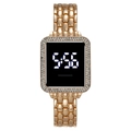 Fashion rose gold square digital LED watch with crystal bezel and metal chain strap - Rose Gold