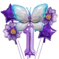 6-piece purple butterfly and number 1 foil balloon set for 1st birthday party decoration - Number 1 / Purple