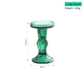 French retro style large green glass candle holder with ribbed pillar design 14cm tall - Green Large
