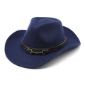 Detail of wool felt cowboy hat with navy finish and crocodile texture band and buckle - Navy Blue