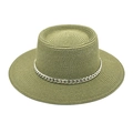 Macro shot of olive green straw hat texture and decorative silver chain detail - M(56-58cm) / Army Green