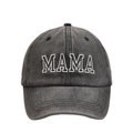 Dark grey washed cotton baseball cap featuring white MAMA embroidery for a vintage look - Adult Style(MAMA) / Black