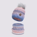 Ensemble bonnet et écharpe tricotés dégradé rose et violet avec pompon pour femme - Rose