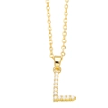 Detailed view of golden initial L pendant necklace set with elegant white pearls - Gold Letter L