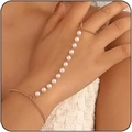 Elegante set anello-bracciale dorato con perle bianche e cuori in zircone - Stile Perla Dorata