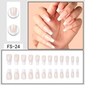 24-piece French ballerina press-on nails in nude and white with long coffin shape - FS-24 Nude Base White Tip Trapezoid Shape
