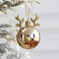 Set of two gold reindeer Christmas ball ornaments with glitter antlers on tree - Gold Little Deer (2 Pcs)