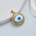 Gold-plated round evil eye pendant with blue enamel and sparkling cubic zirconia stones - J3520JB Pendant 4