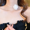 Detail of a white 3D flower choker necklace worn on model's neck for a stylish look - 16# White Eco