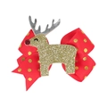 Barrette de Noël avec un nœud en ruban rouge à pois et un motif de renne doré pailleté - Rouge à Pois (7#)