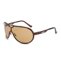 Retro pilot style large frame sunglasses with brown metal frame and tinted lenses - Brown/Brown