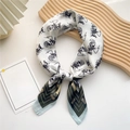 Elegant silk scarf featuring horse carriage print and green blue geometric border - Chariot Pattern Green