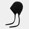 Gorro de punto negro para mujer con orejeras y cintas para el frío invierno - Talla única / Negro