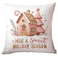 Pink gingerbread house Christmas pillowcase with Have a Sweet Holiday Season quote - Sweet Holiday Gingerbread House (TQDS88-12)