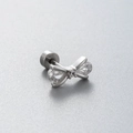 Silver titanium steel bow stud earring with clear teardrop zircons and screw back design - White Bow (Single Piece)