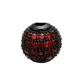 Luxurious round black metal bead encrusted with sparkling red crystals for DIY jewelry - 6mm / Gunmetal Garnet Red
