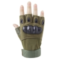 Gants tactiques demi-doigts vert olive avec coque noire rigide et sangle de poignet ajustable - M / Imitation Microfibre Vert