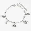 Bracciale in acciaio argento con ciondoli a forma di luna fiore ciliegia e lucchetto - Argento (PB909)