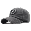 Gorra de béisbol de mezclilla gris oscuro desgastada con parche de estrella y costuras en contraste - Negro