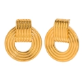 Pendientes de aro clásicos en acero inoxidable con baño de oro 18K y textura - Pendientes Redondos Clásicos / Dorado