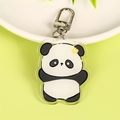 Cute panda acrylic keychain with yellow flower detail and silver metal clasp hanging - Panda Keychain (Yellow Flower)