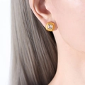 Vintage gold square stud earrings with central white crystal and twisted rope border - Gold White Zircon Earrings