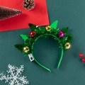 Green Christmas headband with tinsel, miniature trees and glowing battery box - LED Green Balls Headband / Green