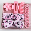 Pink hair accessory gift set including matte claw clips and plush leopard headbands - Pink Leopard (16-Piece Set)