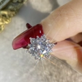Sparkling snowflake moissanite ring in silver finish worn on finger for wedding - Sunflower Ring [open] Ljz-16 / Adjustable Open