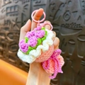 Adorable handmade crochet flower bouquet keychain with pink lobster clasp for graduation gift - Pink Rose Bouquet / Pink