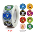 Roll of 500 motivational animal stickers for kids featuring a cute elephant and lion - Style A-01 Jungle Animals