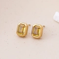 Elegant gold earrings with rectangular yellow zircon stones in a minimalist vintage design - 14K Gold-Yellow Zirconia