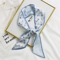 Blue and white floral silk hair scarf with handwritten free text and diagonal cut ends - 7*100cm / Baby Blue Eyes