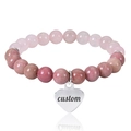 Pink zebra stone beaded bracelet with custom engraved heart pendant for women - Rose Quartz and Rhodonite