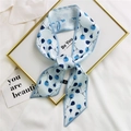 Blue and white floral silk hair scarf ribbon with soft texture and elegant pattern - 7*100cm / Blue Finch Flower